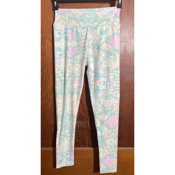LuLaRoe OS Leggings Pastel Spring Easter One Size Floral Pink Blue Yellow - Picture 1 of 9